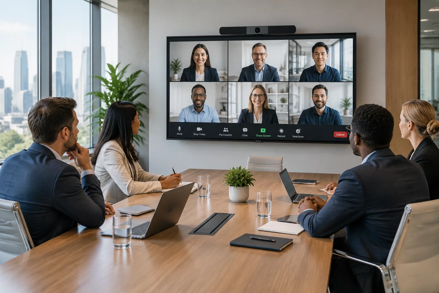 Conference room with mixed attendance