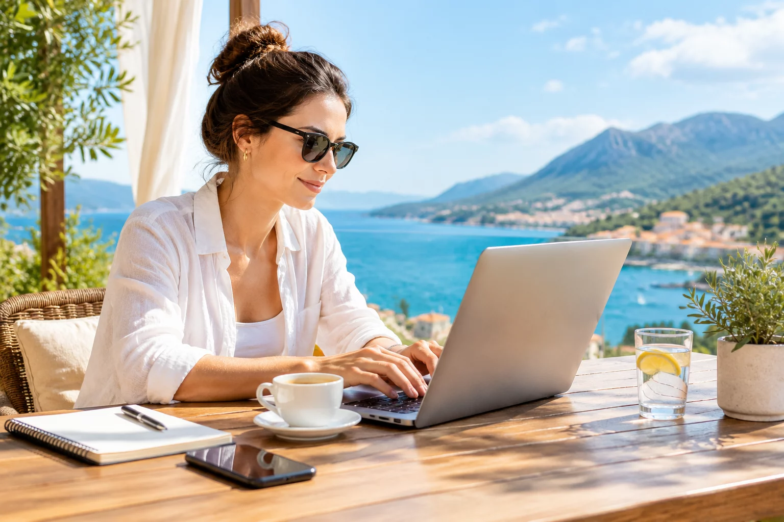 Remote professional working from flexible travel environment